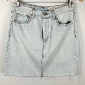 rag & bone Womens High Rise Raw Hem Denim Skirt Light Wash 28